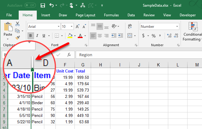 Скрыть столбцы в Excel