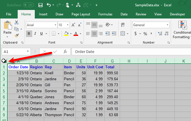 Выберите весь лист в Excel