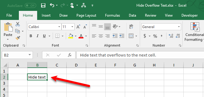 Переполнение текста скрыто в Excel