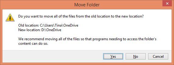 Переместить папку OneDrive