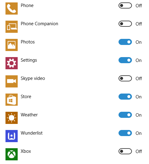 Настройки фонового приложения Windows 10