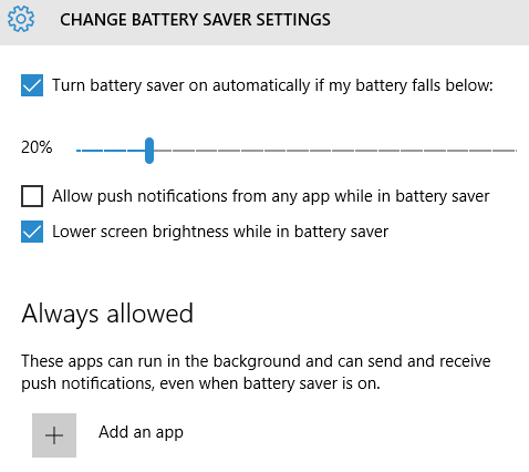 Windows 10 Изменить настройки экономии заряда батареи