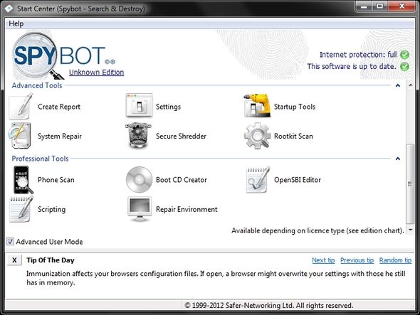 Spybot - поиск & amp; Destroy: простой, но эффективный способ очистки компьютера от вредоносных программ.