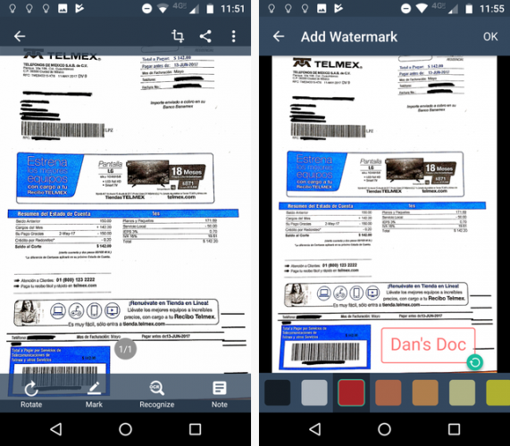 Сканирование документов на вашем телефоне с помощью CamScanner для Android camscanner watermark 571x500