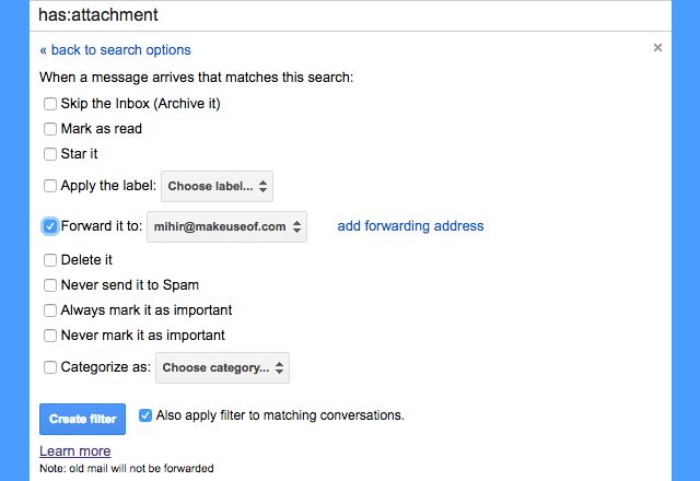 Gmail-фильтра вложений резервного копирования