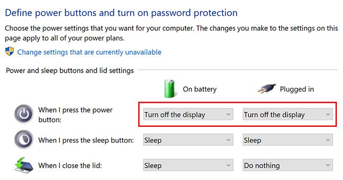 Как отключить экран ноутбука в Windows 10 с помощью кнопки питания Экран питания Windows10