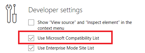 Параметры пограничного уровня Microsoft - отключить список совместимости Microsoft