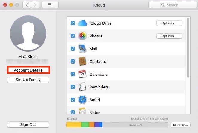 Настройки Mac iCloud