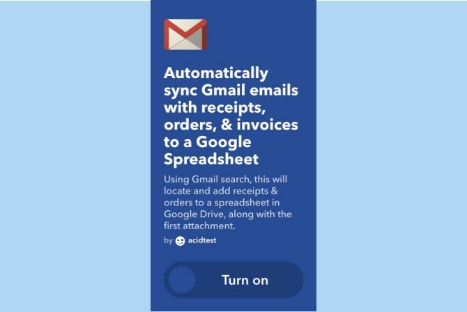 ifttt Gmail квитанции счета-фактуры заказы Google таблицы