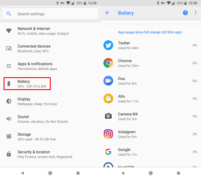 медленная зарядка телефона - Использование батареи Android Oreo