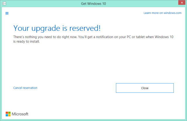 Отмена бронирования Windows 10