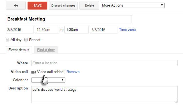 Добавить видео звонок в календарь Google