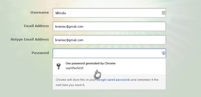 Автоматически генерировать пароли в Chrome