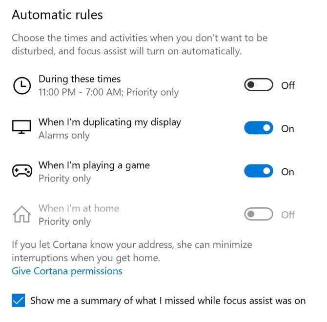 Как использовать Windows Focus Assist (ранее тихие часы) Автоматические правила Focus Assist e1526497739482