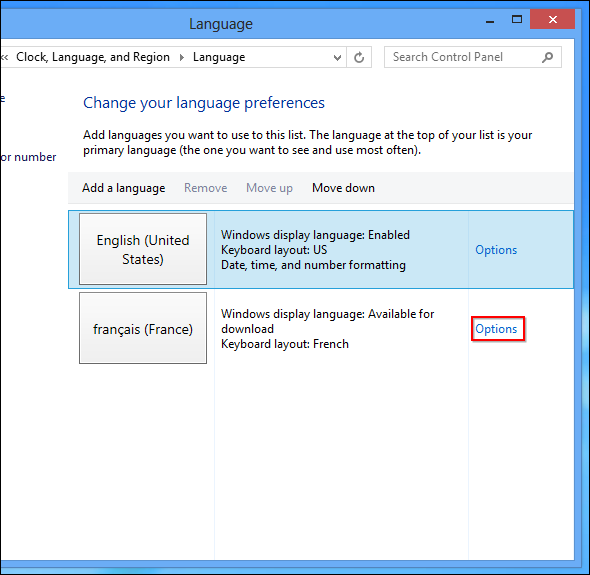 системный язык Windows 8
