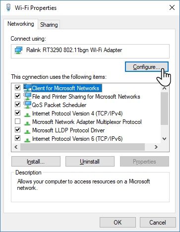 Как отключить Wi-Fi при подключении Ethernet в Windows 10 Свойства Wifi