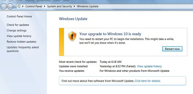 Готов к обновлению до Windows 10