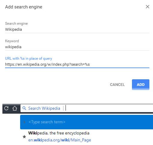 Как запустить свои закладки Chrome с помощью сочетаний клавиш Wikipedia Chrome Search