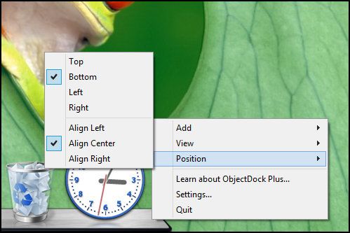 ObjectDock: быстрая настройка рабочего стола и повышение его функциональности [Windows] Позиция щелчка правой кнопкой ObjectDock
