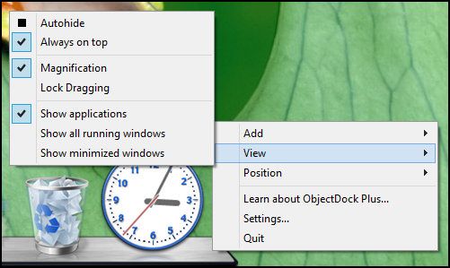 ObjectDock: быстрая настройка рабочего стола и повышение его функциональности [Windows] Просмотр правой кнопкой мыши ObjectDock