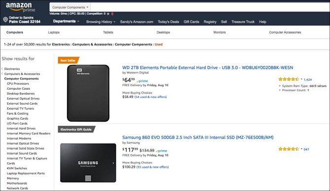 Раздел подержанных компьютеров Amazon