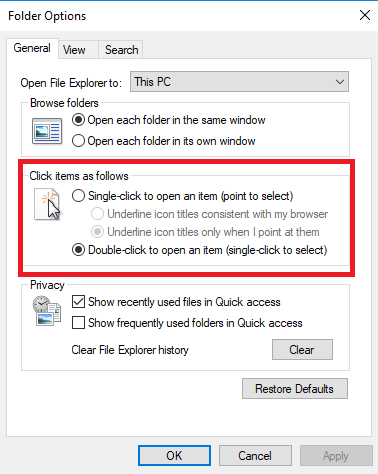 Как открыть файлы / папки одним щелчком мыши в Windows