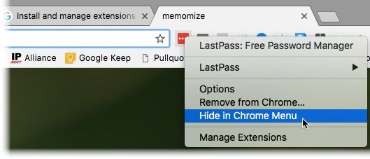 Скрытие расширения Chrome от строки меню