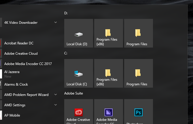 Windows 10 Пуск меню настройки производительности