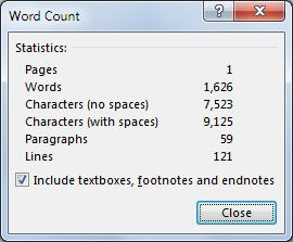 Word 2013 Word Count