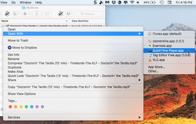 Откройте аудиофайл с помощью QuickTime на Mac