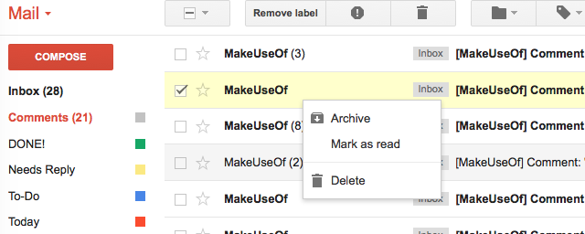 Gmail-функция, не используемая правая кнопка мышь