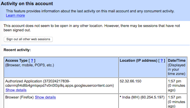 Gmail-функция, не используемый лог-затраченного весь-другой-веб-сессий