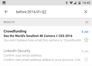 Android Gmail перед поиском по ключевому слову