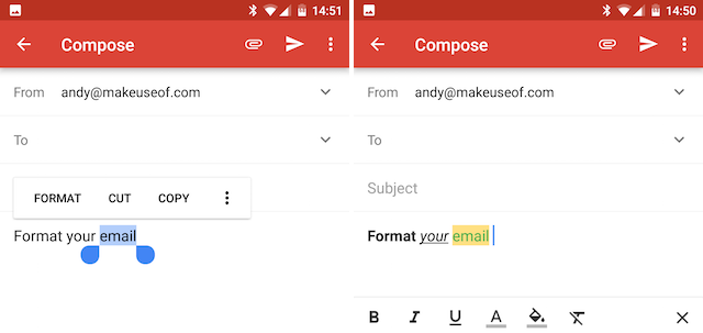 Android Gmail Форматируйте ваши сообщения