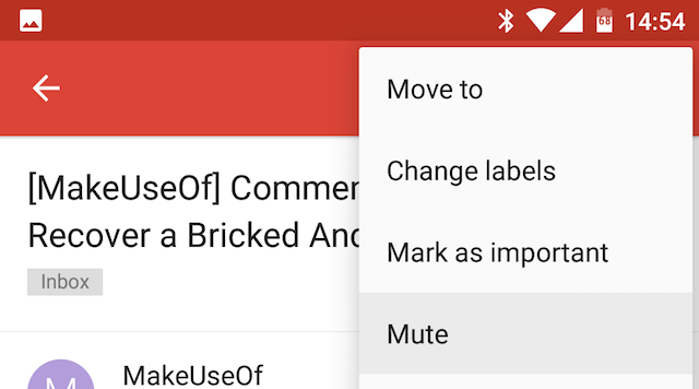 Android Gmail Mute Беседы