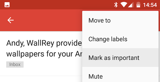 Android Gmail Пометить сообщение как важное