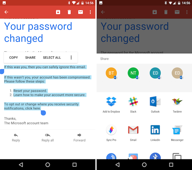 Android Gmail Поделиться почтой с другими приложениями