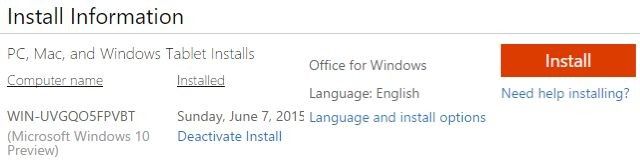 Office 2016 Информация об установке