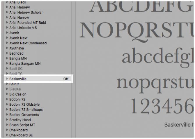 font book mac - отключение или удаление шрифтов