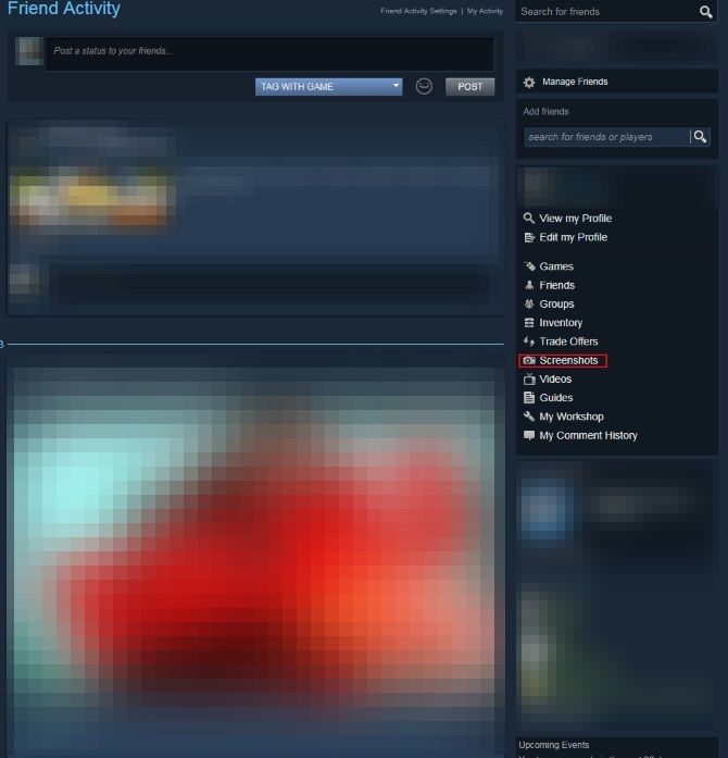 Экран меню учетной записи Steam