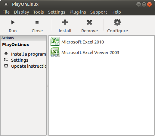 linux excel playonlinux меню