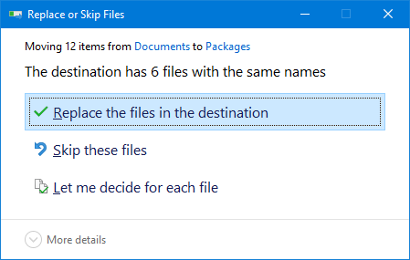 Замените файлы в месте назначения.