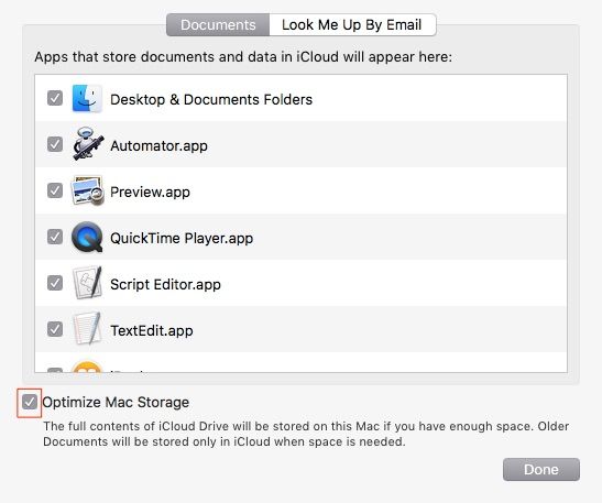 Mac Sierra iCloud Optimize