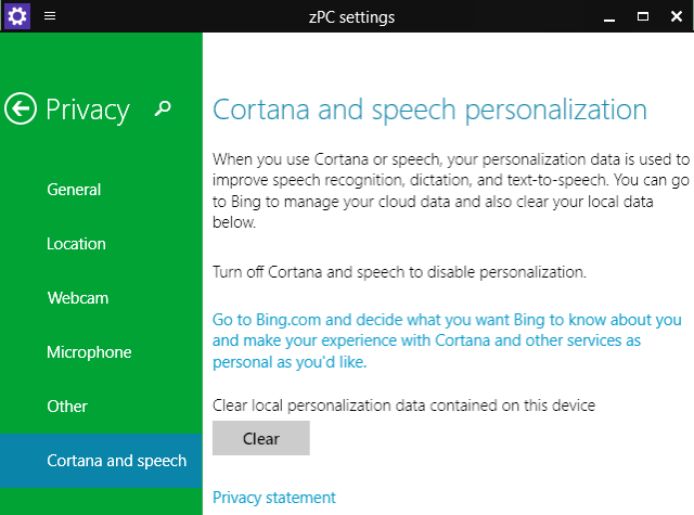 Cortana Конфиденциальность
