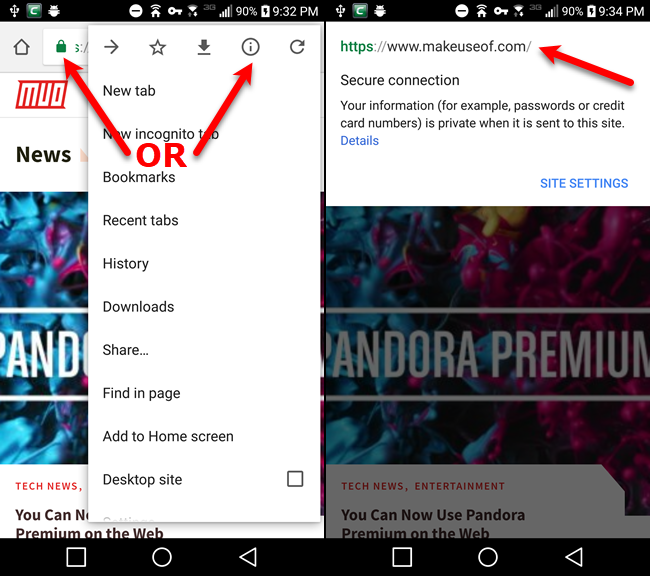 Скопировать URL-адрес в диалоговом окне «Безопасное соединение» в Chrome на Android