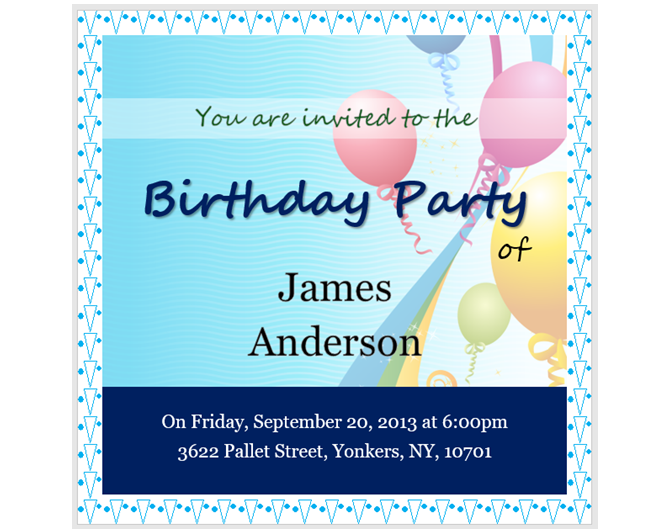 Бесплатные шаблоны приглашения Microsoft Word - воздушные шары на день рождения