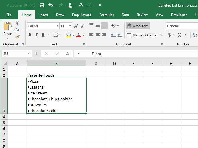 Маркированный список копируется из Word в одну ячейку в Excel