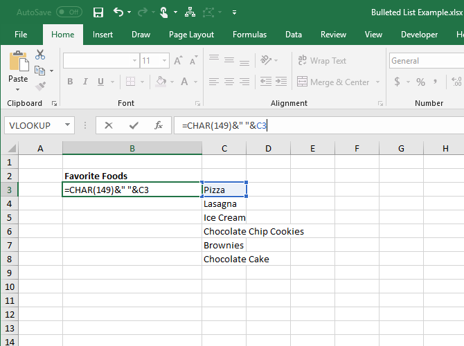 Создать маркированный список из элементов в другом столбце в Excel