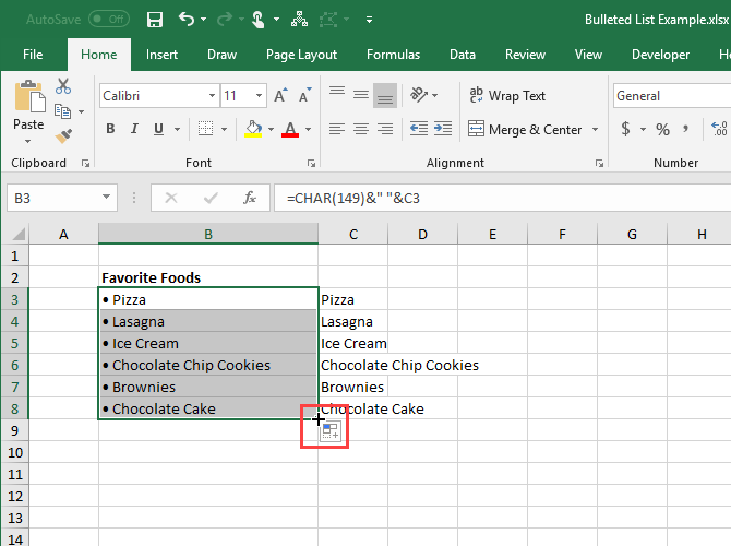 Используйте автозаполнение в Excel, чтобы скопировать формулу в другие ячейки
