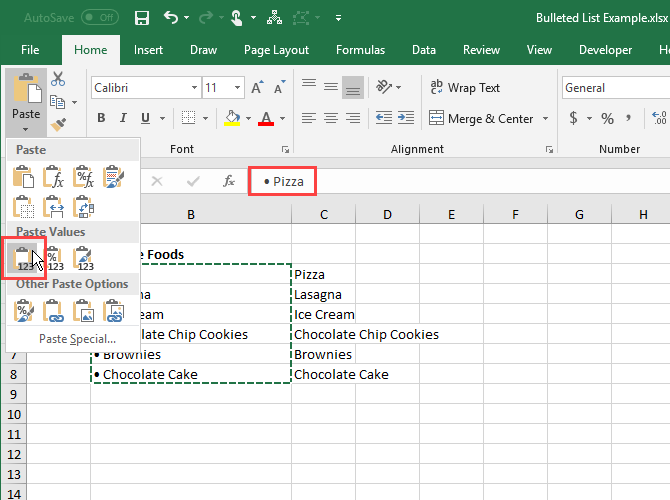 Вставить значения только в Excel